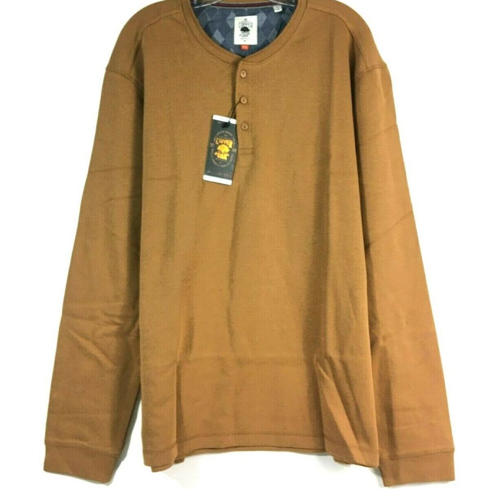 Copper & Oak Men's 3-Button Henley Long Sleeve Shirt, Amber Gold Size M
